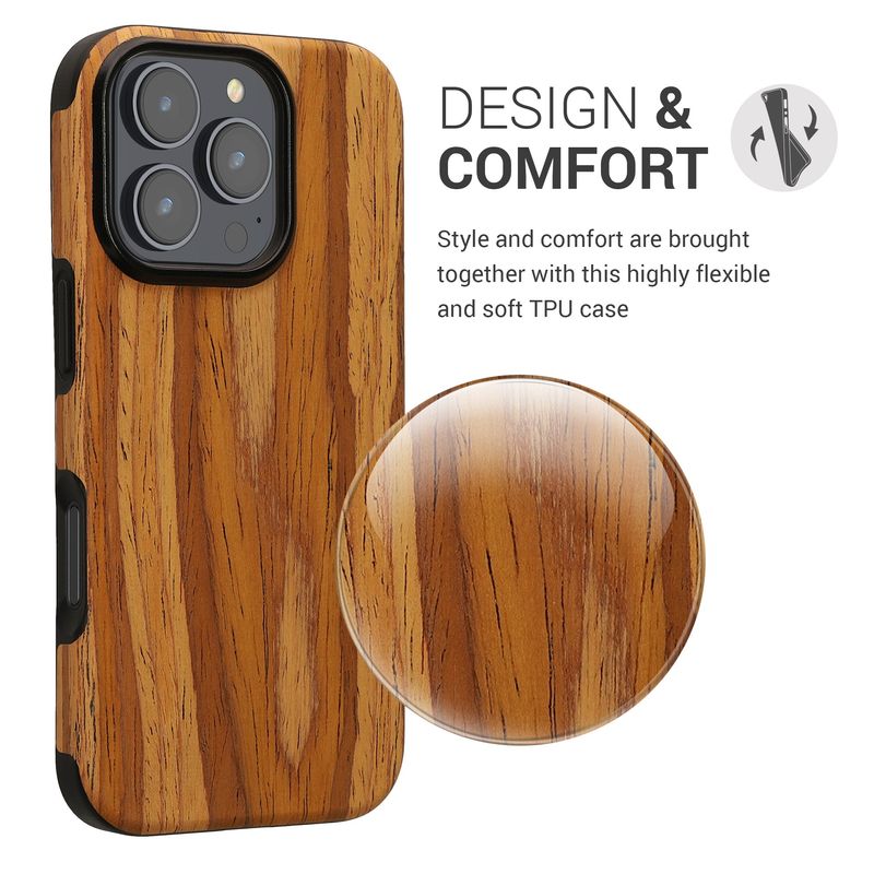 Laptop, Telefoane si Tablete - Telefoane mobile si accesorii - Accesorii Telefoane - Huse telefoane - Husa Kwmobile pentru iPhone 16 Pro, anti-alunecare, lemn, TPU, aspect vintage - Infinity.ro