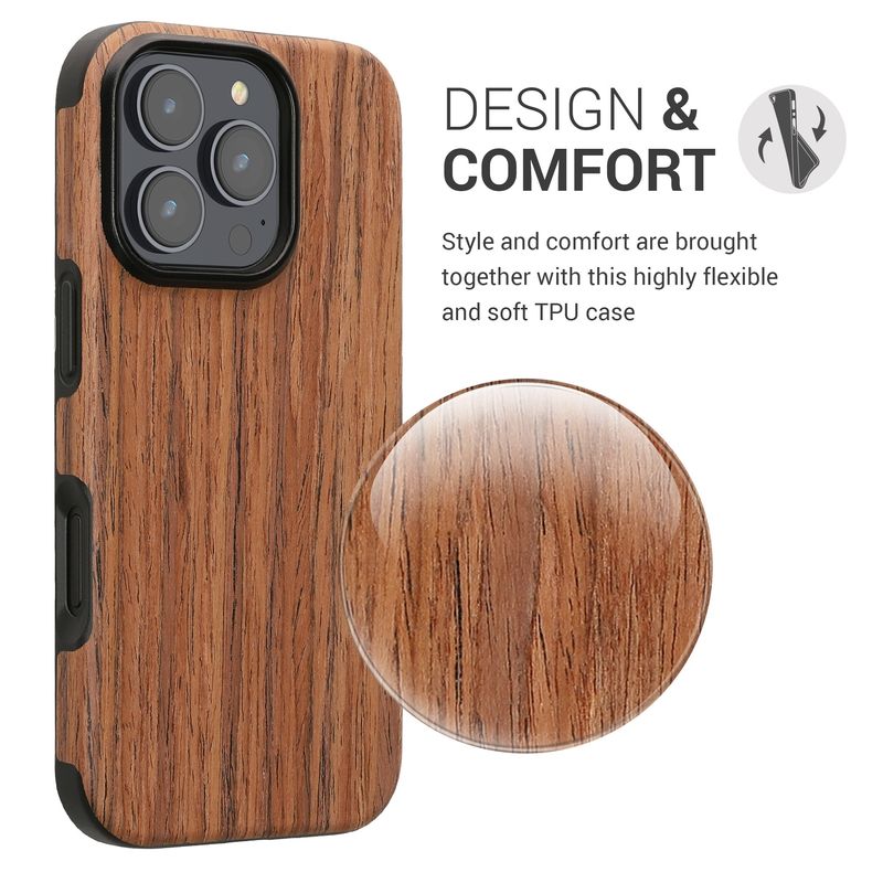 Laptop, Telefoane si Tablete - Telefoane mobile si accesorii - Accesorii Telefoane - Huse telefoane - Husa Kwmobile pentru iPhone 16 Pro, anti-alunecare, lemn, TPU, aspect maro - Infinity.ro