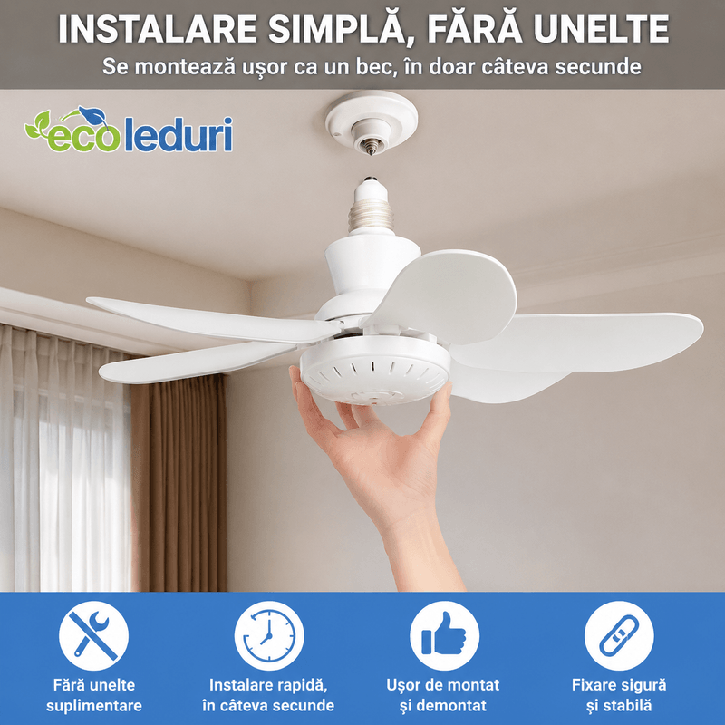 Electronice si Electrocasnice - Climatizare si sisteme de incalzire - Aparate racire aer - Ventilatoare - Ventilator de Tavan Inteligent cu Lumina LED si Telecomanda - Infinity.ro