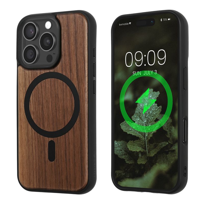 Laptop, Telefoane si Tablete - Telefoane mobile si accesorii - Accesorii Telefoane - Huse telefoane - Husa Kwmobile pentru iPhone 16 Pro, compatibilitate MagSafe, lemn, TPU, maro, negru - Infinity.ro