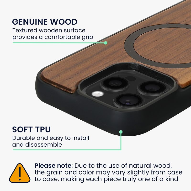 Laptop, Telefoane si Tablete - Telefoane mobile si accesorii - Accesorii Telefoane - Huse telefoane - Husa Kwmobile pentru iPhone 16 Pro, compatibilitate MagSafe, lemn, TPU, maro, negru - Infinity.ro