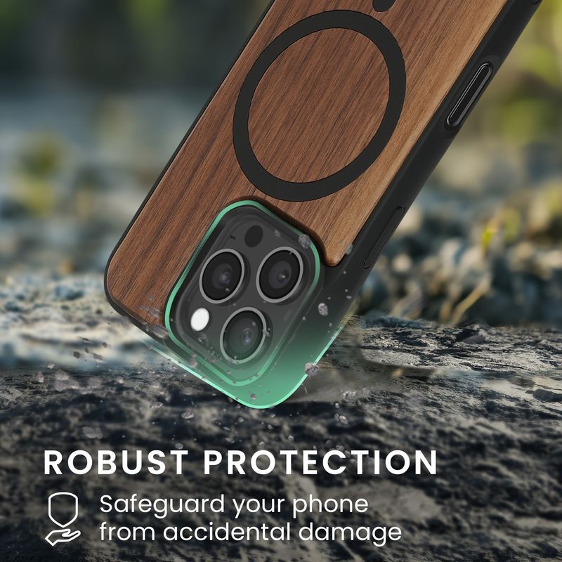 Laptop, Telefoane si Tablete - Telefoane mobile si accesorii - Accesorii Telefoane - Huse telefoane - Husa Kwmobile pentru iPhone 16 Pro, compatibilitate MagSafe, lemn, TPU, maro, negru - Infinity.ro