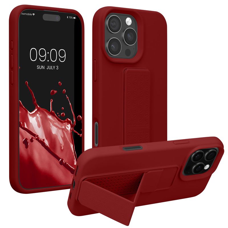 Laptop, Telefoane si Tablete - Telefoane mobile si accesorii - Accesorii Telefoane - Huse telefoane - Husa Kwmobile pentru iPhone 16 Pro, functie stand, anti-alunecare, silicon, rosu - Infinity.ro