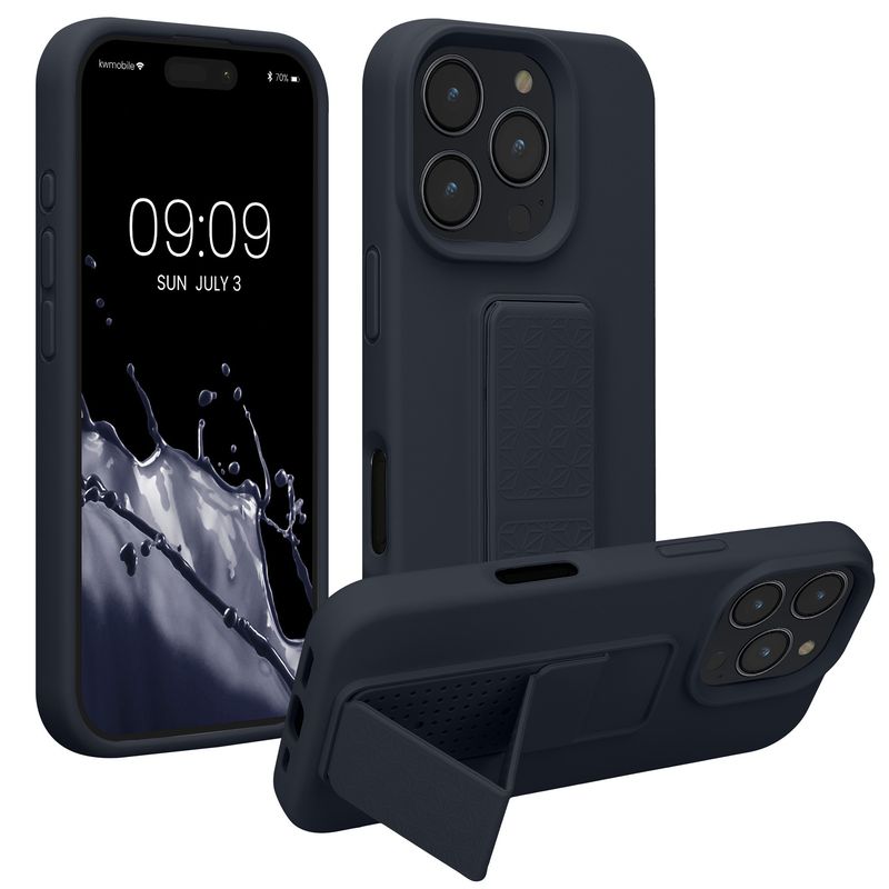 Laptop, Telefoane si Tablete - Telefoane mobile si accesorii - Accesorii Telefoane - Huse telefoane - Husa Kwmobile pentru iPhone 16 Pro, functie stand, silicon, afine - Infinity.ro
