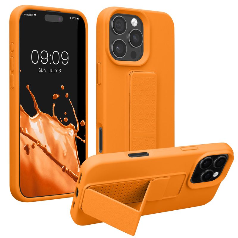Laptop, Telefoane si Tablete - Telefoane mobile si accesorii - Accesorii Telefoane - Huse telefoane - Husa Kwmobile pentru iPhone 16 Pro, functie stand, silicon, portocaliu - Infinity.ro