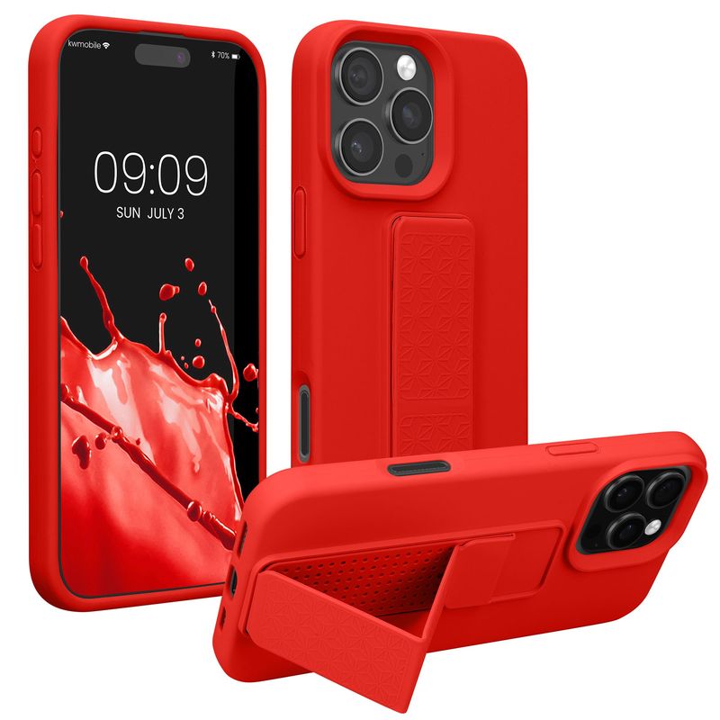 Laptop, Telefoane si Tablete - Telefoane mobile si accesorii - Accesorii Telefoane - Huse telefoane - Husa Kwmobile pentru iPhone 16 Pro, functie stand, silicon, rosu - Infinity.ro