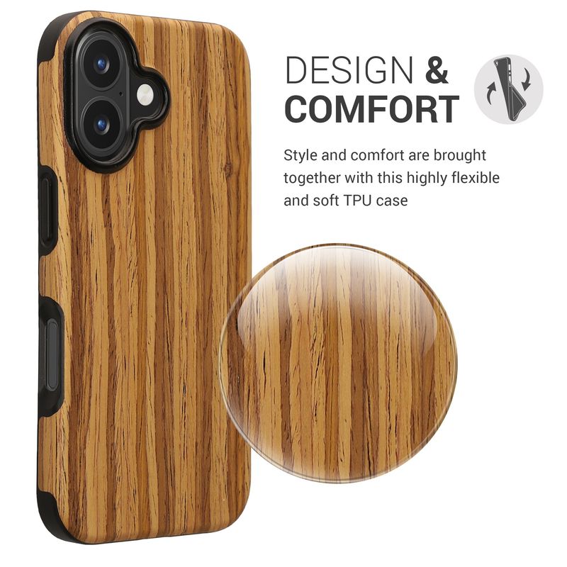 Laptop, Telefoane si Tablete - Telefoane mobile si accesorii - Accesorii Telefoane - Huse telefoane - Husa Kwmobile pentru iPhone 16, anti-alunecare, lemn, TPU, aspect vintage - Infinity.ro