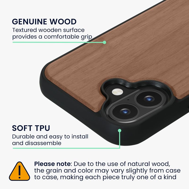 Laptop, Telefoane si Tablete - Telefoane mobile si accesorii - Accesorii Telefoane - Huse telefoane - Husa Kwmobile pentru iPhone 16, compatibilitate MagSafe, protectie la socuri, lemn, TPU, maro - Infinity.ro