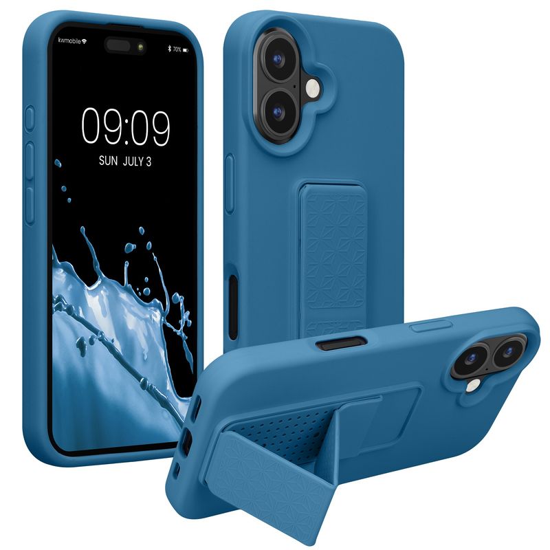 Laptop, Telefoane si Tablete - Telefoane mobile si accesorii - Accesorii Telefoane - Huse telefoane - Husa Kwmobile pentru iPhone 16, functie stand, silicon, albastru caraibian - Infinity.ro
