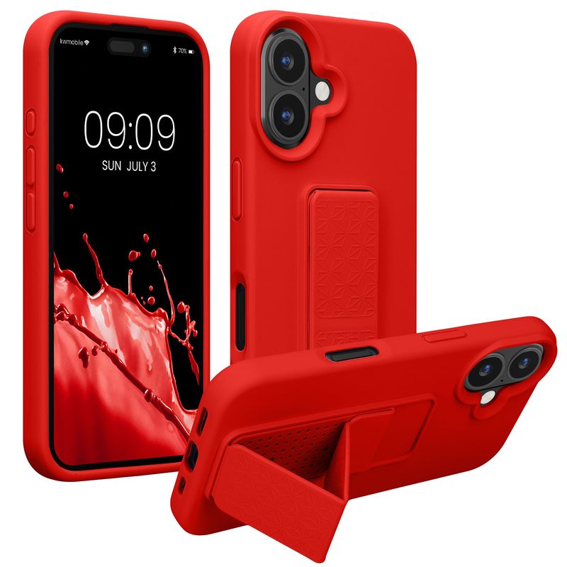 Laptop, Telefoane si Tablete - Telefoane mobile si accesorii - Accesorii Telefoane - Huse telefoane - Husa Kwmobile pentru iPhone 16, functie stand, anti-alunecare, silicon, rosu - Infinity.ro
