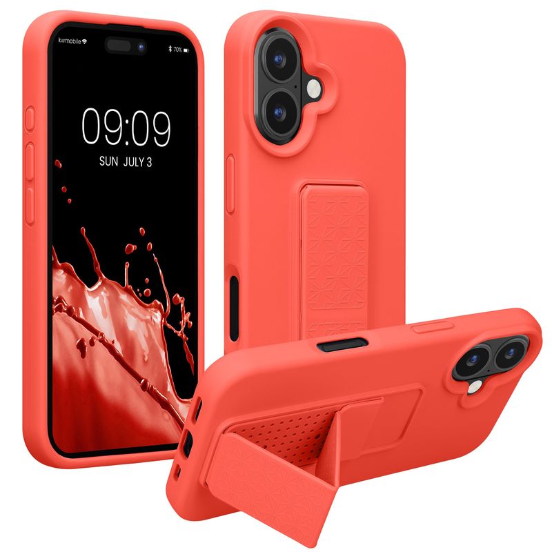 Laptop, Telefoane si Tablete - Telefoane mobile si accesorii - Accesorii Telefoane - Huse telefoane - Husa Kwmobile pentru iPhone 16, functie stand, silicon, coral - Infinity.ro