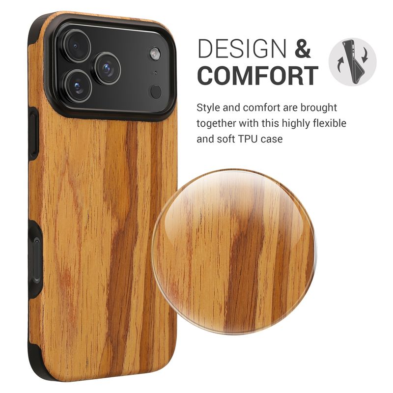Laptop, Telefoane si Tablete - Telefoane mobile si accesorii - Accesorii Telefoane - Huse telefoane - Husa Kwmobile pentru iPhone 17 Pro Max, anti-alunecare, lemn, TPU, aspect vintage - Infinity.ro