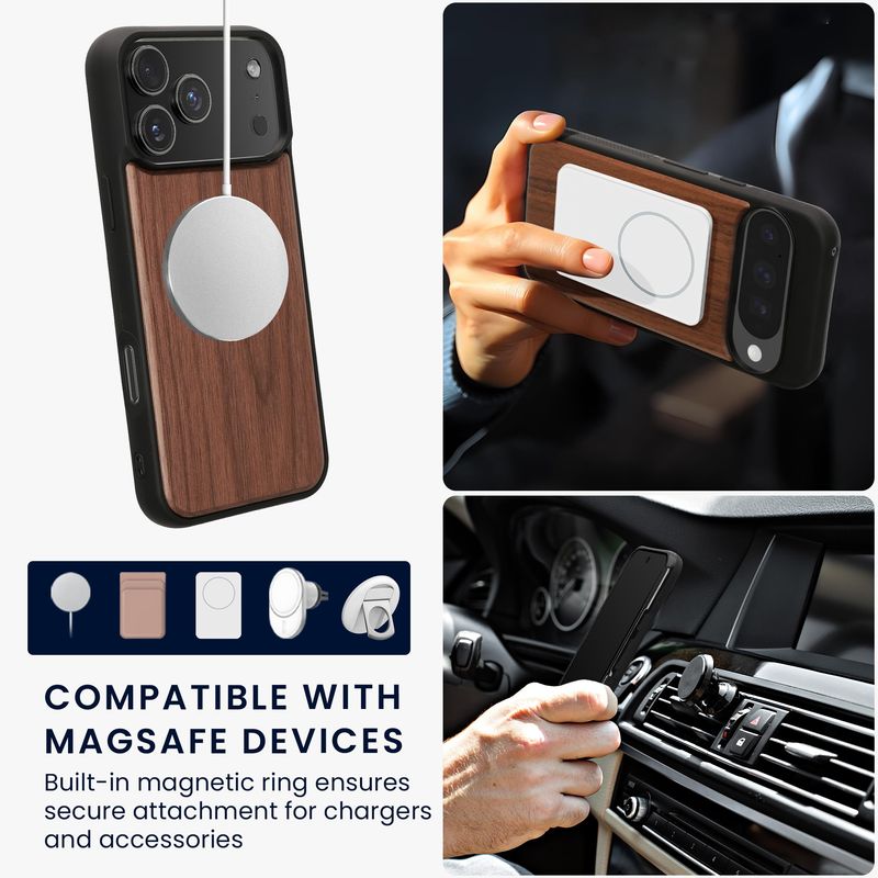 Laptop, Telefoane si Tablete - Telefoane mobile si accesorii - Accesorii Telefoane - Huse telefoane - Husa Kwmobile pentru iPhone 17 Pro Max, compatibilitate MagSafe, lemn, TPU, maro - Infinity.ro