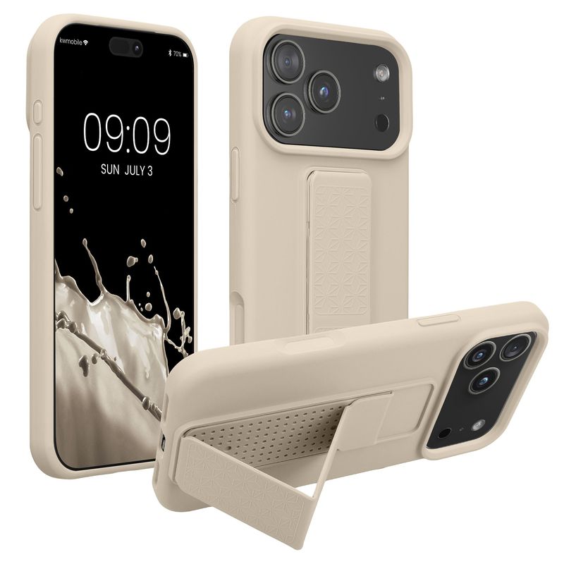Laptop, Telefoane si Tablete - Telefoane mobile si accesorii - Accesorii Telefoane - Huse telefoane - Husa Kwmobile pentru iPhone 17 Pro Max, functie stand, silicon, bej - Infinity.ro