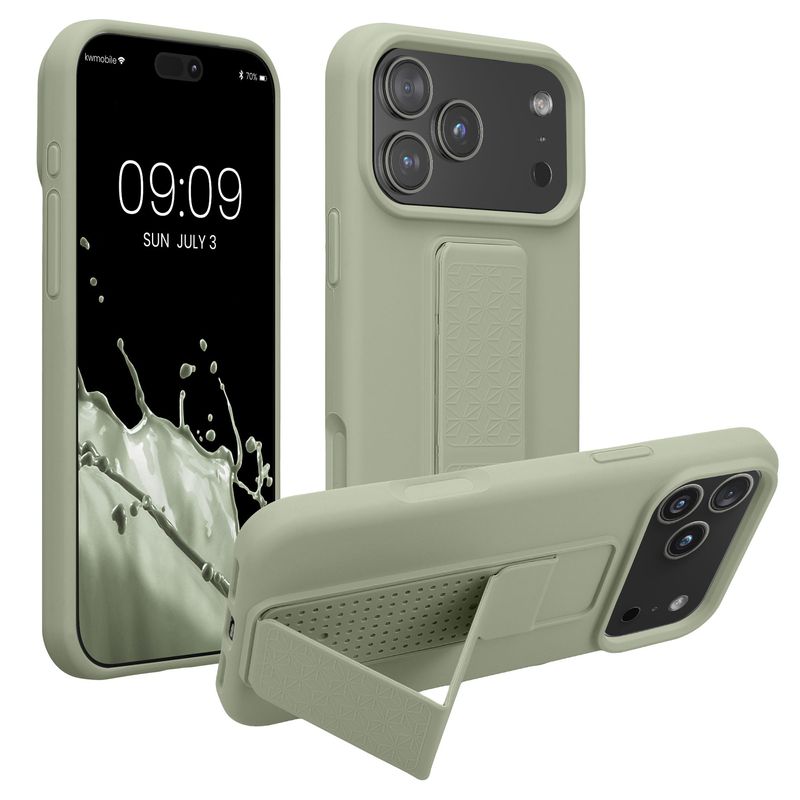 Laptop, Telefoane si Tablete - Telefoane mobile si accesorii - Accesorii Telefoane - Huse telefoane - Husa Kwmobile pentru iPhone 17 Pro Max, functie stand, silicon, verde - Infinity.ro