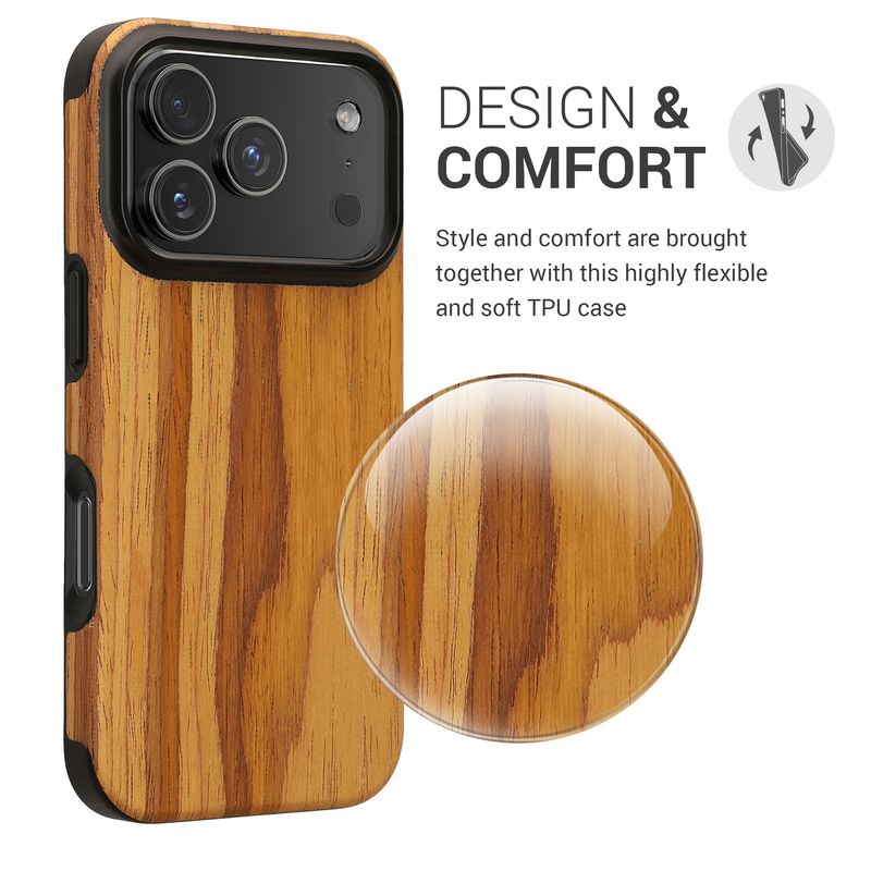 Laptop, Telefoane si Tablete - Telefoane mobile si accesorii - Accesorii Telefoane - Huse telefoane - Husa Kwmobile pentru iPhone 17 Pro, anti-alunecare, lemn, TPU, aspect vintage - Infinity.ro