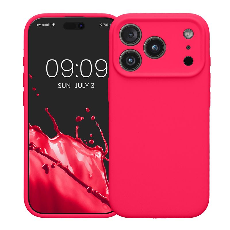 Laptop, Telefoane si Tablete - Telefoane mobile si accesorii - Accesorii Telefoane - Huse telefoane - Husa Kwmobile pentru iPhone 17 Pro, anti-alunecare, silicon, roz neon - Infinity.ro