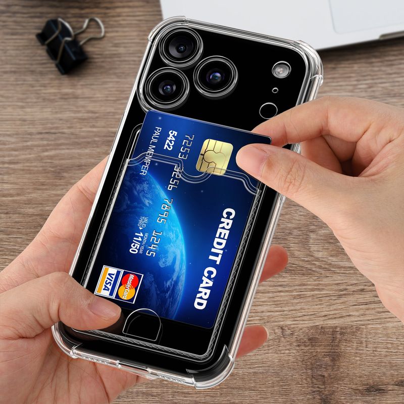 Laptop, Telefoane si Tablete - Telefoane mobile si accesorii - Accesorii Telefoane - Huse telefoane - Husa Kwmobile pentru iPhone 17 Pro, buzunar card, TPU, transparent - Infinity.ro