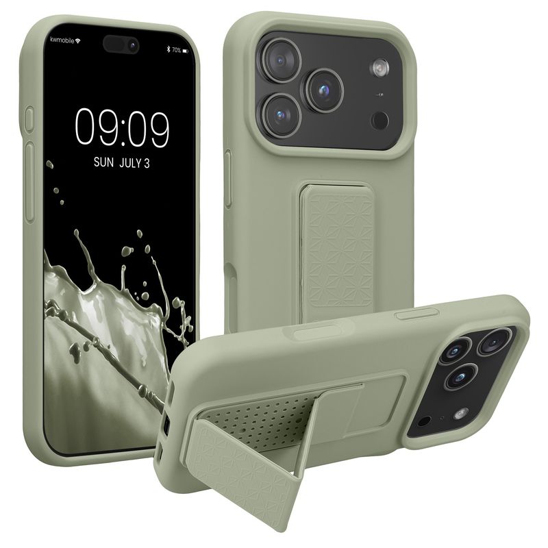 Laptop, Telefoane si Tablete - Telefoane mobile si accesorii - Accesorii Telefoane - Huse telefoane - Husa Kwmobile pentru iPhone 17 Pro, functie stand, silicon, verde - Infinity.ro