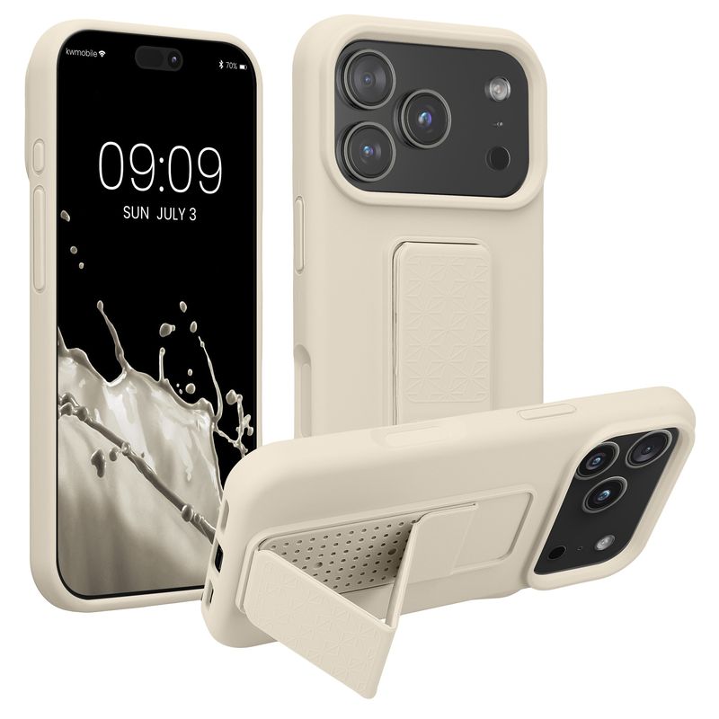 Laptop, Telefoane si Tablete - Telefoane mobile si accesorii - Accesorii Telefoane - Huse telefoane - Husa Kwmobile pentru iPhone 17 Pro, functie stand, silicon, bej - Infinity.ro