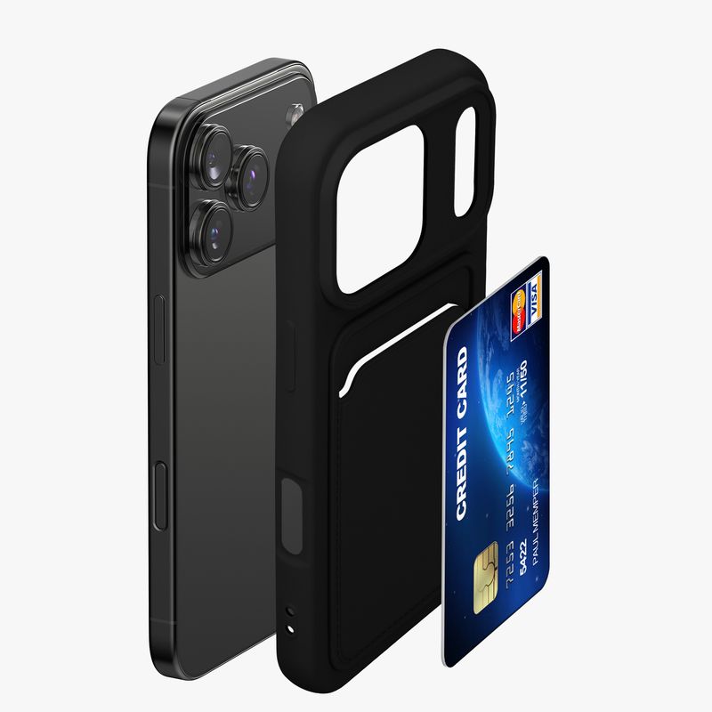 Laptop, Telefoane si Tablete - Telefoane mobile si accesorii - Accesorii Telefoane - Huse telefoane - Husa Kwmobile pentru iPhone 17 Pro, incarcare wireless, buzunar card, silicon, negru - Infinity.ro