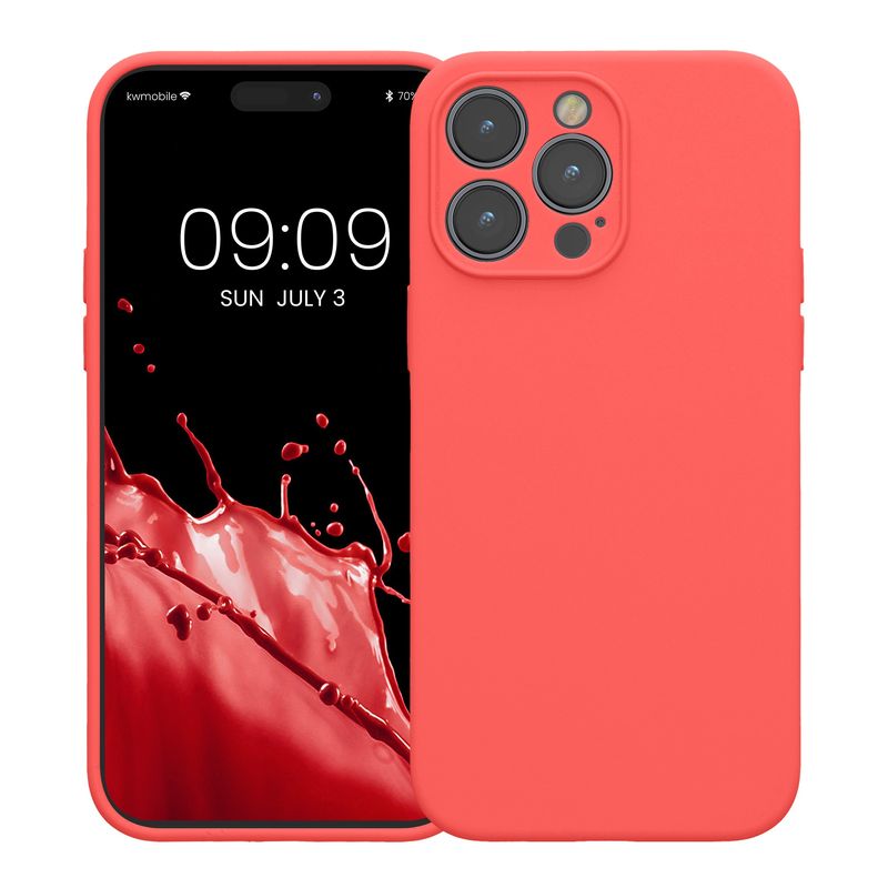 Laptop, Telefoane si Tablete - Telefoane mobile si accesorii - Accesorii Telefoane - Huse telefoane - Husa Kwmobile pentru iPhone 14 Pro Max, anti-alunecare, silicon, coral - Infinity.ro