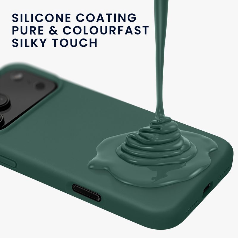 Laptop, Telefoane si Tablete - Telefoane mobile si accesorii - Accesorii Telefoane - Huse telefoane - Husa Kwmobile pentru iPhone 17 Pro, anti-alunecare, silicon, verde padure - Infinity.ro