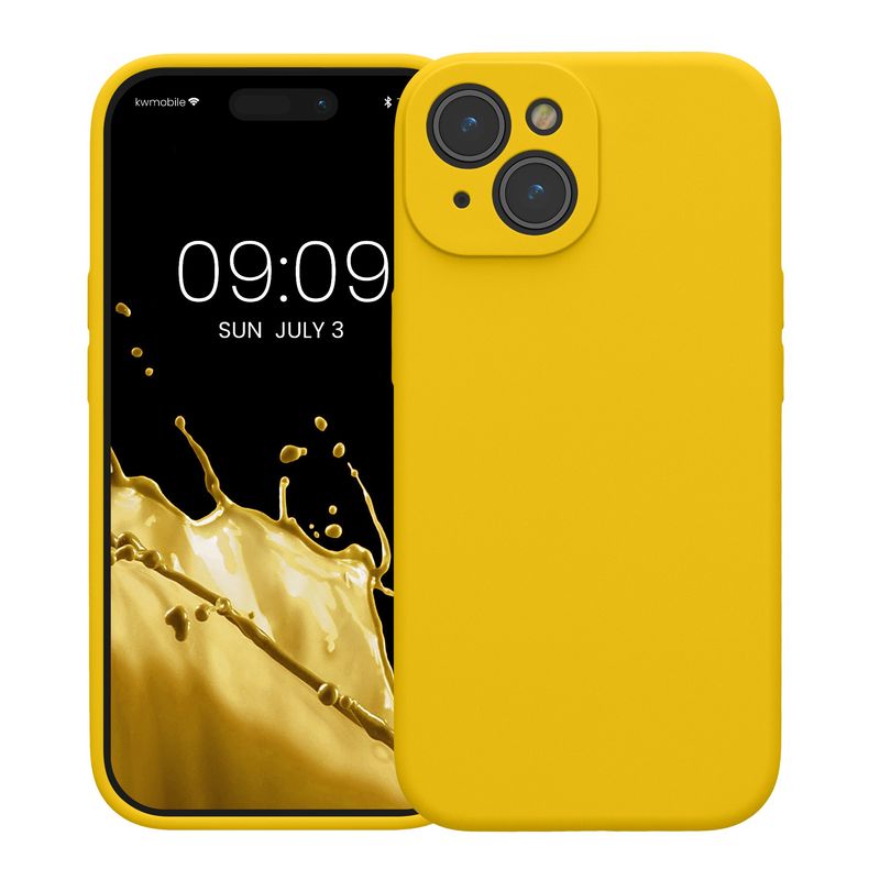 Laptop, Telefoane si Tablete - Telefoane mobile si accesorii - Accesorii Telefoane - Huse telefoane - Husa Kwmobile pentru iPhone 15, anti-alunecare, silicon, galben - Infinity.ro