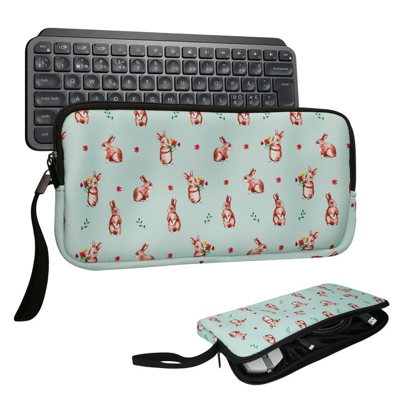 Laptop, Telefoane si Tablete - Laptopuri si accesorii - Piese laptop - Folii protectie si autocolante laptop - Husa tastatura Kwmobile pentru Logitech MX Keys Mini Wireless, neopren, alb, maro, curea de mana, protectie la socuri - Infinity.ro