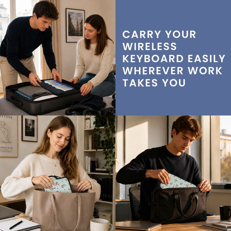 Laptop, Telefoane si Tablete - Laptopuri si accesorii - Piese laptop - Folii protectie si autocolante laptop - Husa tastatura Kwmobile pentru Logitech MX Keys Mini Wireless, neopren, alb, maro, curea de mana, protectie la socuri - Infinity.ro