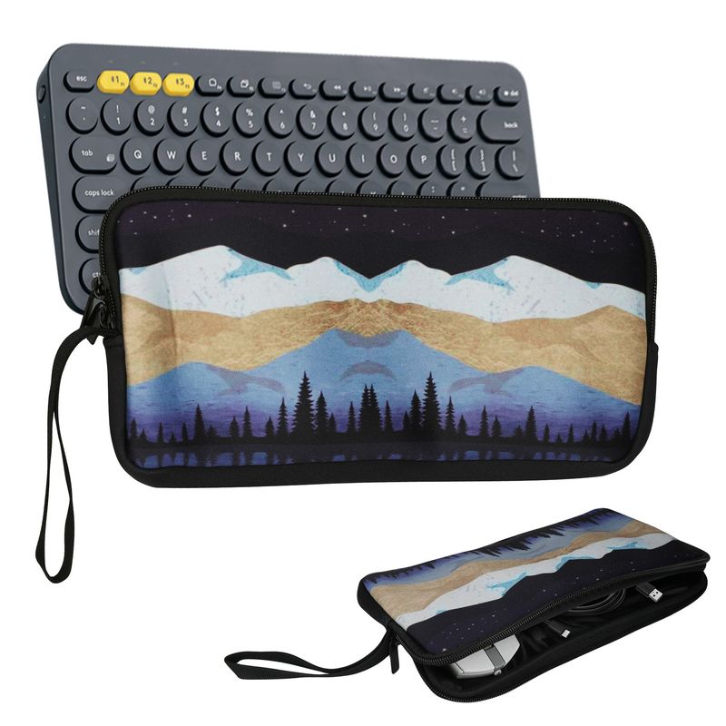 Laptop, Telefoane si Tablete - Laptopuri si accesorii - Piese laptop - Folii protectie si autocolante laptop - Husa tastatura Kwmobile pentru Logitech K380, neopren, alb, maro deschis, albastru, curea de mana, protectie la socuri - Infinity.ro