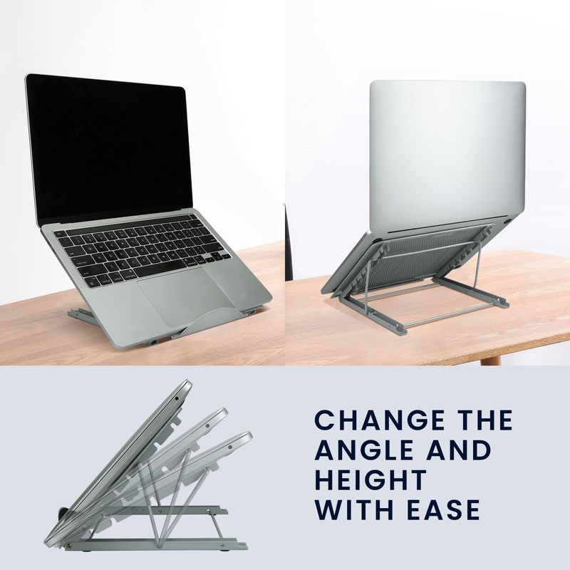 Laptop, Telefoane si Tablete - Laptopuri si accesorii - Piese laptop - Folii protectie si autocolante laptop - Stand universal Kwmobile pentru laptop, monitor portabil si tableta, anti-alunecare, metal, argintiu - Infinity.ro