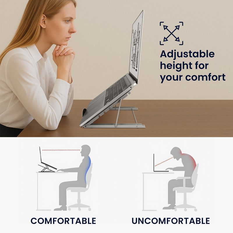 Laptop, Telefoane si Tablete - Laptopuri si accesorii - Piese laptop - Folii protectie si autocolante laptop - Stand universal Kwmobile pentru laptop, monitor portabil si tableta, anti-alunecare, metal, argintiu - Infinity.ro