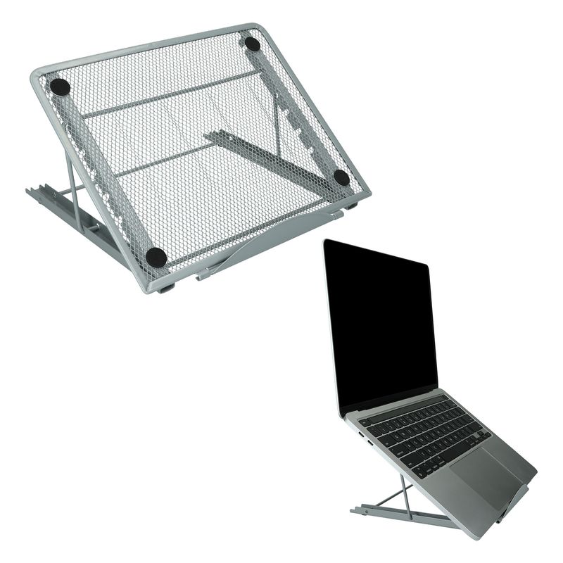 Laptop, Telefoane si Tablete - Laptopuri si accesorii - Piese laptop - Folii protectie si autocolante laptop - Stand universal Kwmobile pentru laptop, monitor portabil si tableta, anti-alunecare, metal, argintiu - Infinity.ro