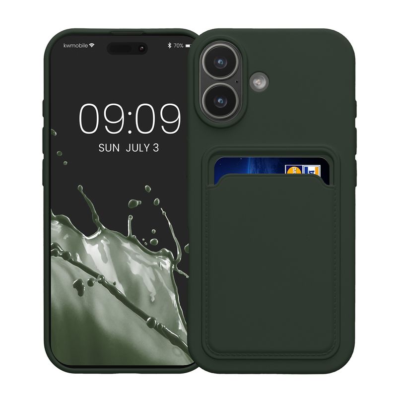 Laptop, Telefoane si Tablete - Telefoane mobile si accesorii - Accesorii Telefoane - Huse telefoane - Husa Kwmobile pentru iPhone 17, incarcare wireless, buzunar card, silicon, verde - Infinity.ro