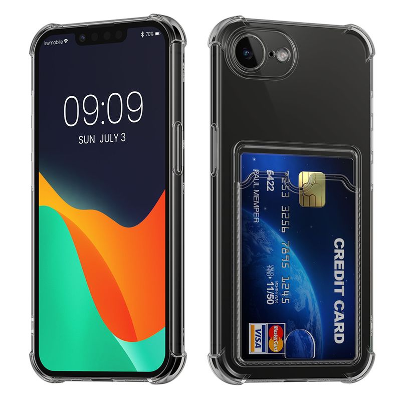 Laptop, Telefoane si Tablete - Telefoane mobile si accesorii - Accesorii Telefoane - Huse telefoane - Husa Kwmobile pentru iPhone 17e/16e, buzunar card, TPU, negru, transparent - Infinity.ro