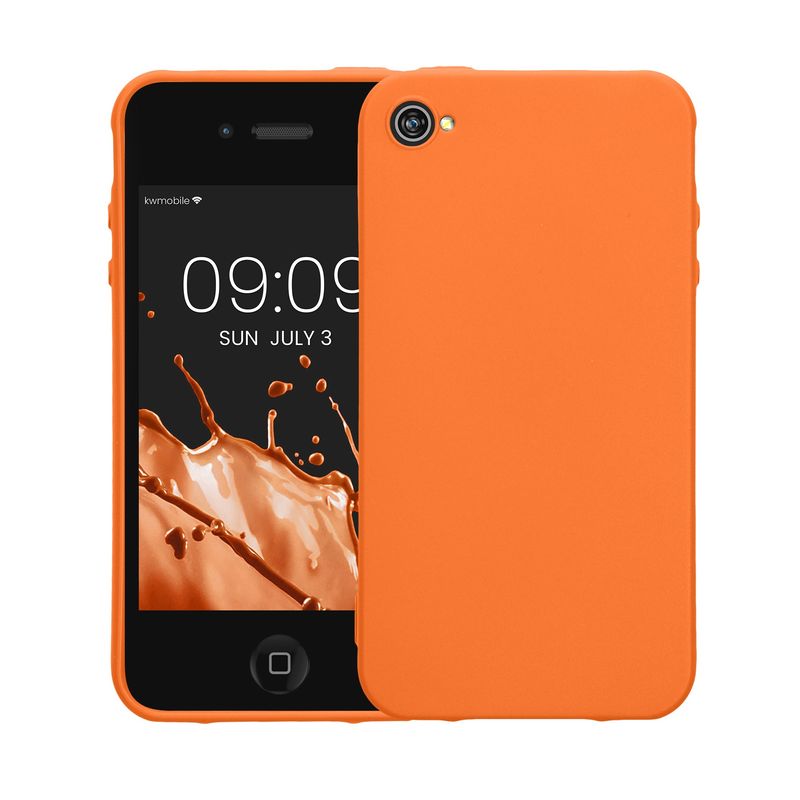 Laptop, Telefoane si Tablete - Telefoane mobile si accesorii - Accesorii Telefoane - Huse telefoane - Husa Kwmobile pentru iPhone 4/4S, incarcare wireless, silicon, portocaliu - Infinity.ro