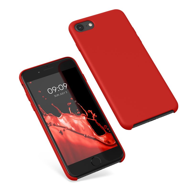 Laptop, Telefoane si Tablete - Telefoane mobile si accesorii - Accesorii Telefoane - Huse telefoane - Husa Kwmobile pentru iPhone SE (2022)/SE (2020)/8/7, incarcare wireless, anti-alunecare, silicon, rosu - Infinity.ro