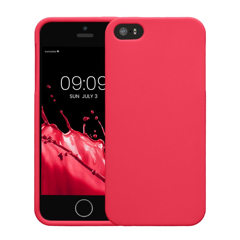 Laptop, Telefoane si Tablete - Telefoane mobile si accesorii - Accesorii Telefoane - Huse telefoane - Husa Kwmobile pentru iPhone SE (generatia 1 (2016))/5/5S, incarcare wireless, silicon, roz neon - Infinity.ro