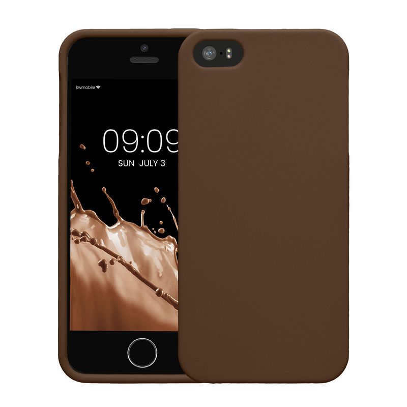 Laptop, Telefoane si Tablete - Telefoane mobile si accesorii - Accesorii Telefoane - Huse telefoane - Husa Kwmobile pentru iPhone SE (generatia 1 (2016))/5/5S, incarcare wireless, silicon, maro - Infinity.ro
