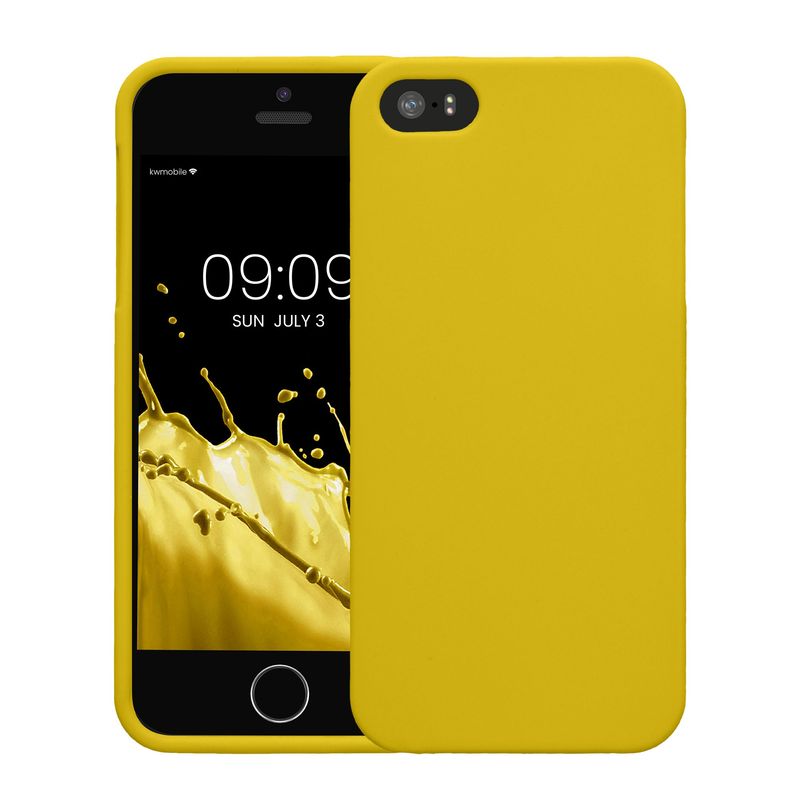 Laptop, Telefoane si Tablete - Telefoane mobile si accesorii - Accesorii Telefoane - Huse telefoane - Husa Kwmobile pentru iPhone SE (generatia 1 (2016))/5/5S, incarcare wireless, silicon, galben - Infinity.ro