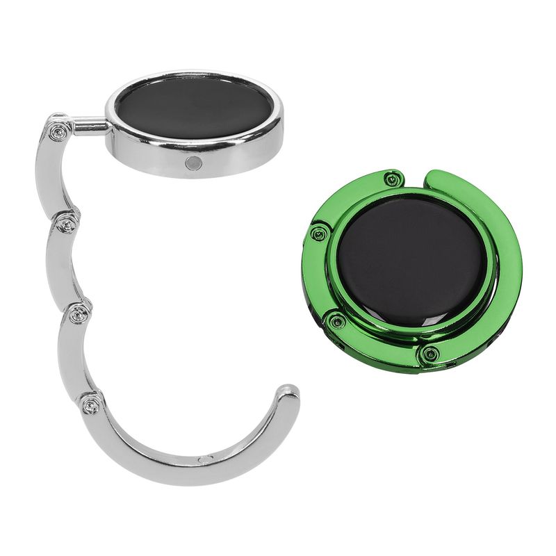 Casa si Gradina - Mobilier - Feronerie si accesorii mobila - Set 2 carlige de masa pentru geanta Kwmobile, inchidere magnetica, pliabile, anti-alunecare, metal, argintiu, verde - Infinity.ro