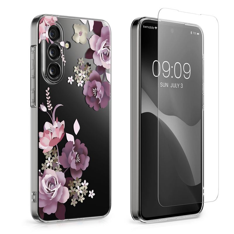 Laptop, Telefoane si Tablete - Telefoane mobile si accesorii - Accesorii Telefoane - Huse telefoane - Husa Kwmobile pentru Samsung Galaxy A36 5G, protectie la zgarieturi, TPU, sticla temperata, mov, transparent - Infinity.ro