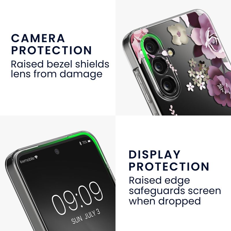 Laptop, Telefoane si Tablete - Telefoane mobile si accesorii - Accesorii Telefoane - Huse telefoane - Husa Kwmobile pentru Samsung Galaxy A36 5G, protectie la zgarieturi, TPU, sticla temperata, mov, transparent - Infinity.ro