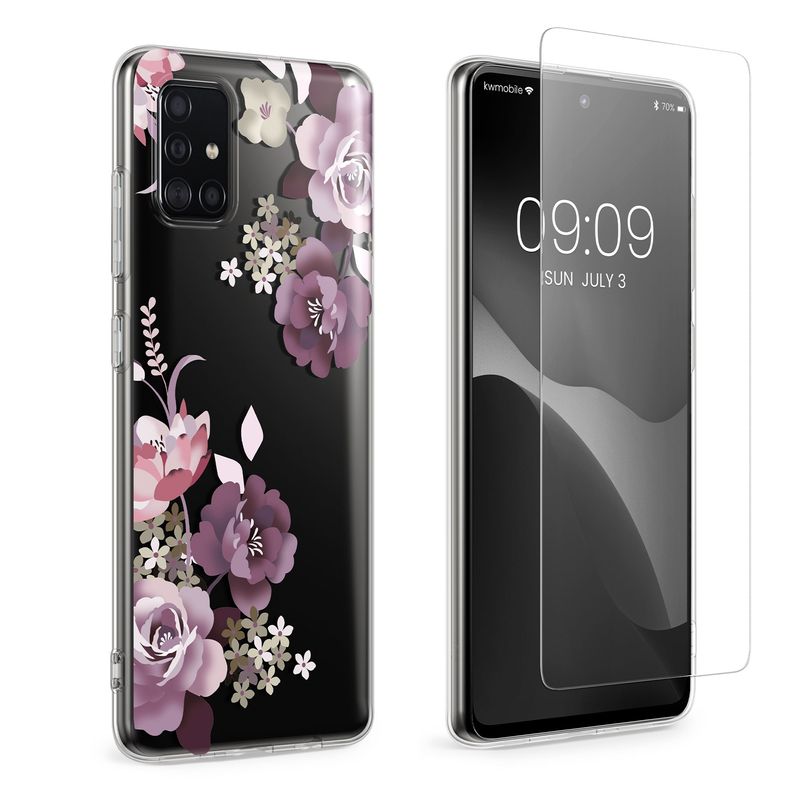 Laptop, Telefoane si Tablete - Telefoane mobile si accesorii - Accesorii Telefoane - Huse telefoane - Husa Kwmobile pentru Samsung Galaxy A51, protectie la zgarieturi, TPU, sticla temperata, mov, transparent - Infinity.ro