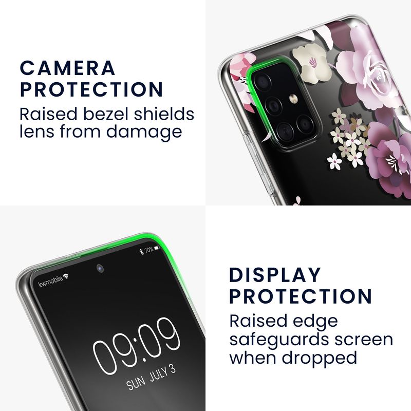 Laptop, Telefoane si Tablete - Telefoane mobile si accesorii - Accesorii Telefoane - Huse telefoane - Husa Kwmobile pentru Samsung Galaxy A51, protectie la zgarieturi, TPU, sticla temperata, mov, transparent - Infinity.ro