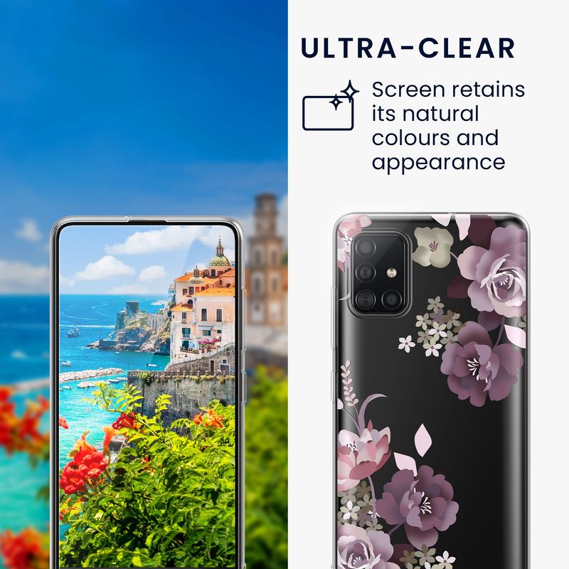 Laptop, Telefoane si Tablete - Telefoane mobile si accesorii - Accesorii Telefoane - Huse telefoane - Husa Kwmobile pentru Samsung Galaxy A51, protectie la zgarieturi, TPU, sticla temperata, mov, transparent - Infinity.ro