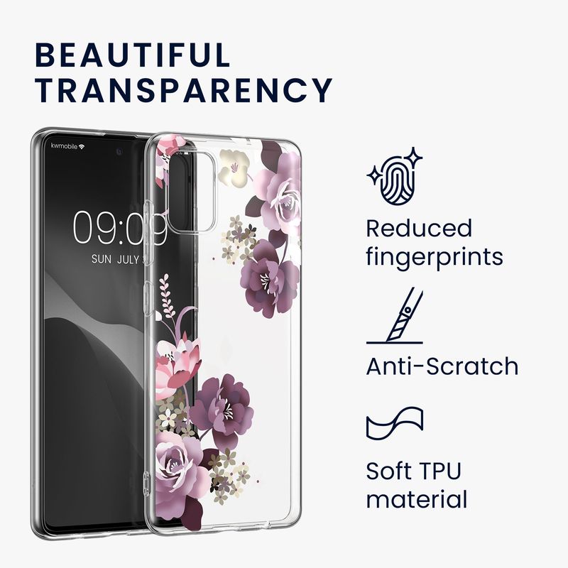 Laptop, Telefoane si Tablete - Telefoane mobile si accesorii - Accesorii Telefoane - Huse telefoane - Husa Kwmobile pentru Samsung Galaxy A51, protectie la zgarieturi, TPU, sticla temperata, mov, transparent - Infinity.ro