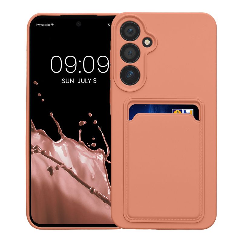 Laptop, Telefoane si Tablete - Telefoane mobile si accesorii - Accesorii Telefoane - Huse telefoane - Husa Kwmobile pentru Samsung Galaxy A55 5G, incarcare wireless, buzunar card, silicon, roz - Infinity.ro