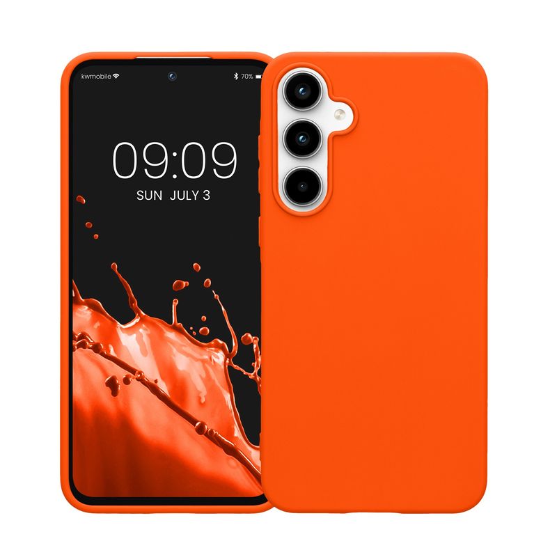 Laptop, Telefoane si Tablete - Telefoane mobile si accesorii - Accesorii Telefoane - Huse telefoane - Husa Kwmobile pentru Samsung Galaxy A55 5G, incarcare wireless, anti-alunecare, silicon, portocaliu - Infinity.ro